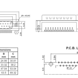 DA15 Right Angle PCB Solder Male D-type Connector 15 Pin 2 Row - Image 3