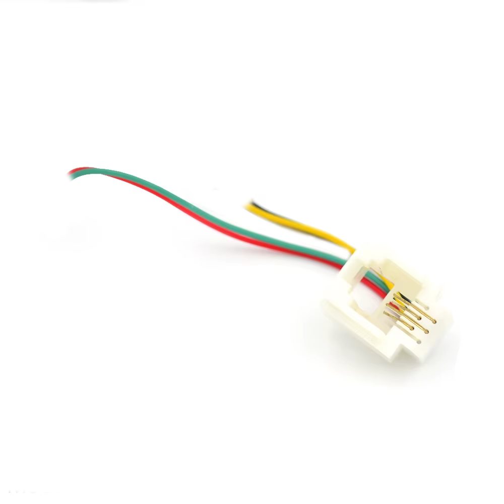 White 4P4C RJ11 Socket built-in Wires Solder 7cm