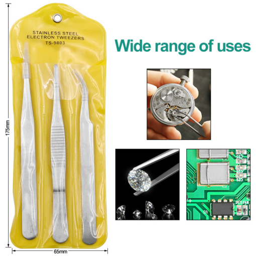 Stainless Steel Tweezers Set TS-9803 (3 PCS) - Image 6