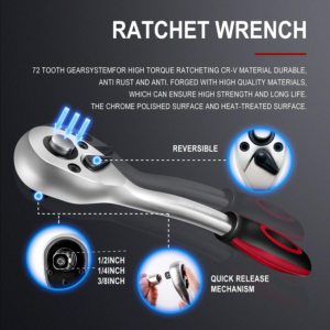 Professional Repair Tool Ratchet Wrench Socket Carry Case Set 216 pcs CR-V (1/2" 1/4" 3/8") - Image 7