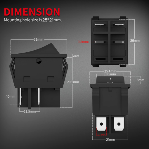 Switch On-OFF 16A 250VAC KCD4 4 Pin Dim: 25x21mm - Image 5