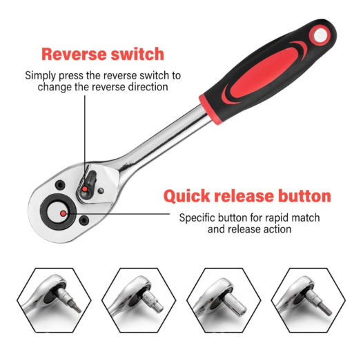 Professional Repair Tool Set 216 Pieces Cr-V (1/2" 1/4" 3/8") Ratchet Wrench Socket Carry Case - Image 5