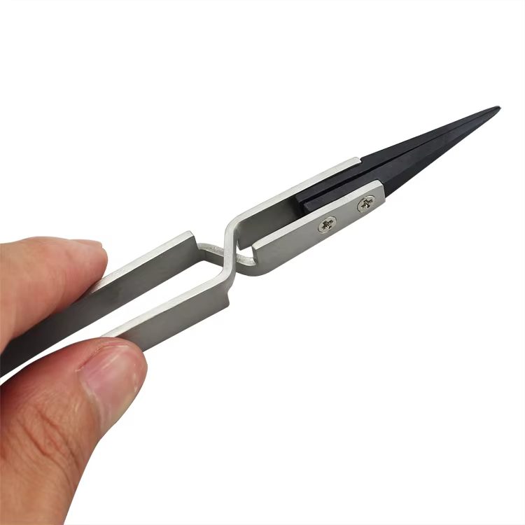 ST-12 Reversed Stainless Steel Tweezer With Ceramic Black Tip - Image 2