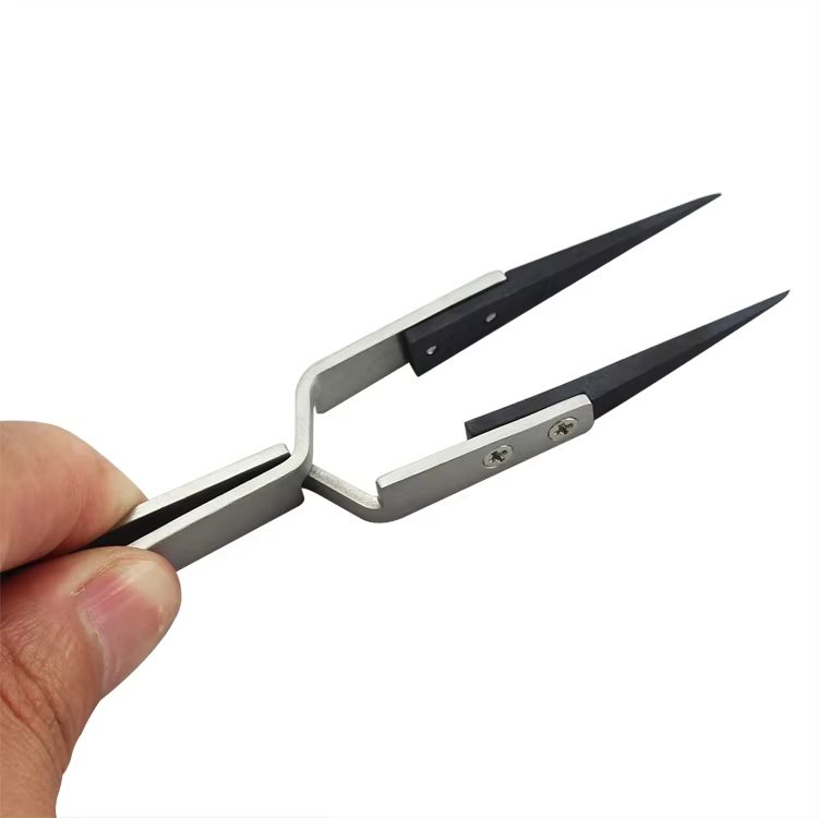 ST-12 Reversed Stainless Steel Tweezer With Ceramic Black Tip - Image 3