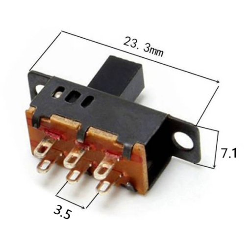 Miniature ON-OFF-ON Slide Switch DPDT 3 Position 6 Pin - SS23D32G7 - Image 3