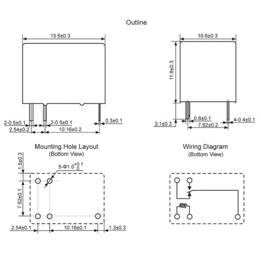 Signal Relay HRS1KH-S-DC12V SPDT 12VDC Coil 1A Through Hole 5 Pin - Image 2