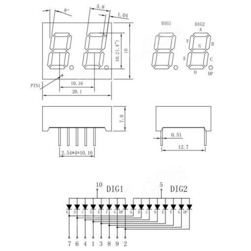 Two Digit 7 Segment Red Led Display 0.4 inch Common Anode 4021BS - Image 3