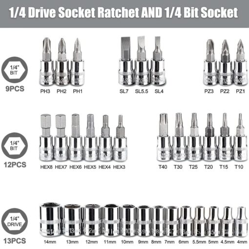 Professional Repair Tool Ratchet Wrench Socket Carry Case Set 46 pcs - Image 5