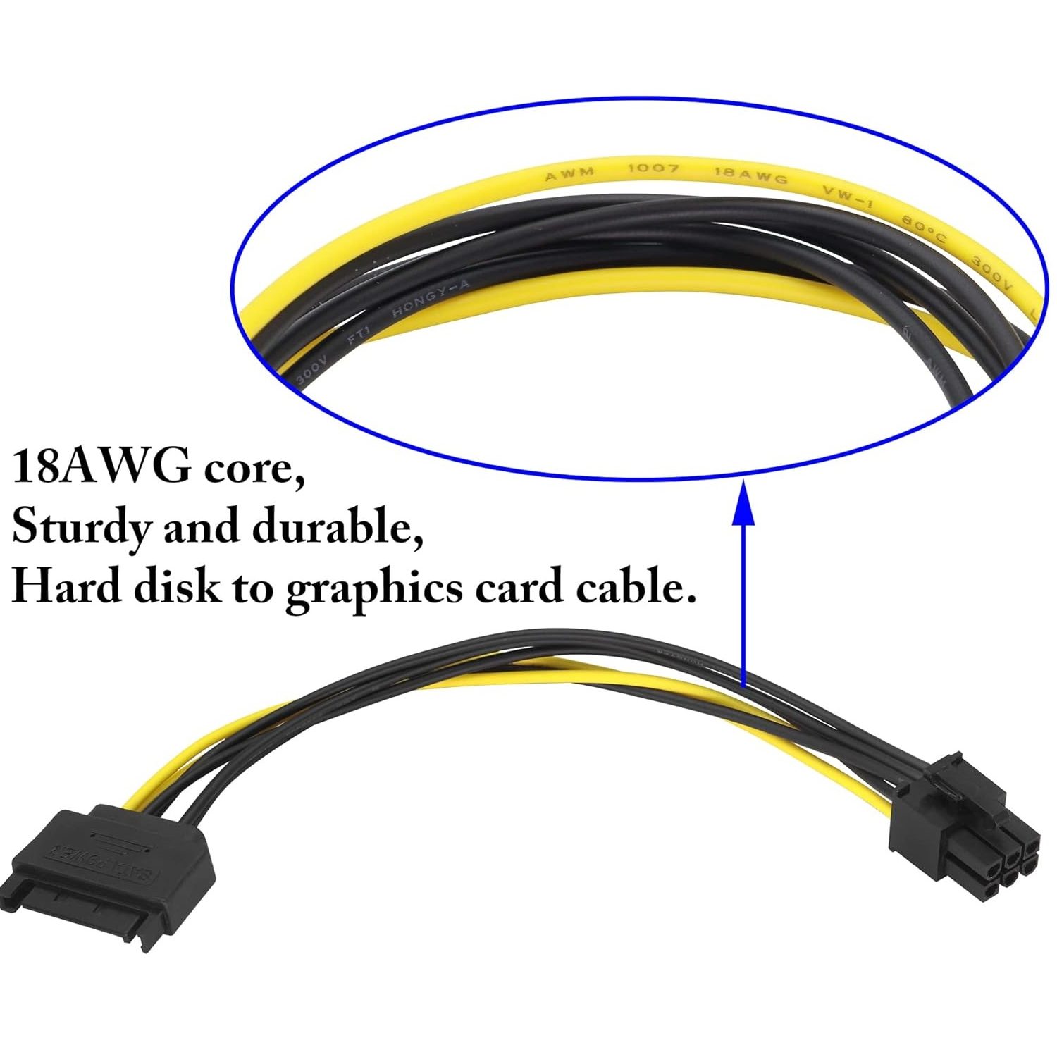 SATA Power Cable Male 15 Pin To PCI-E Female 6 Pin - Image 5