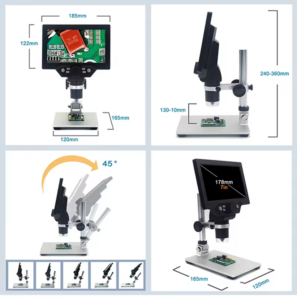 G1200 LCD Digital Microscope 7 inch 1080P ,1200X, 12MP Camera, 10 LED ...