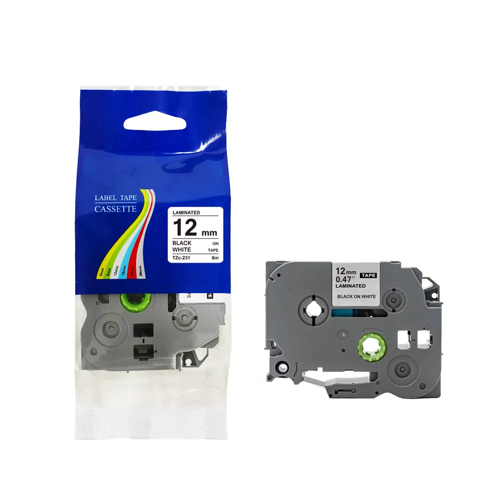 BROTHER TZc-231 Laminated Label Tape Cassette 8m Black on White 12mm