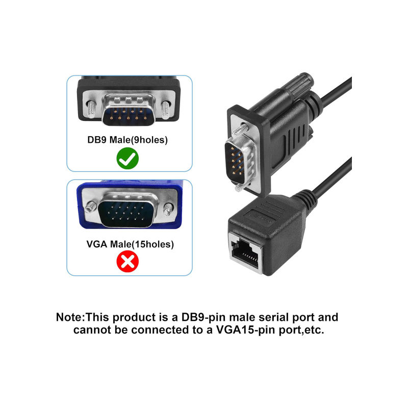 DB9 to RJ45 Serial Adapter RS232 Male to RJ-45 Female Ethernet