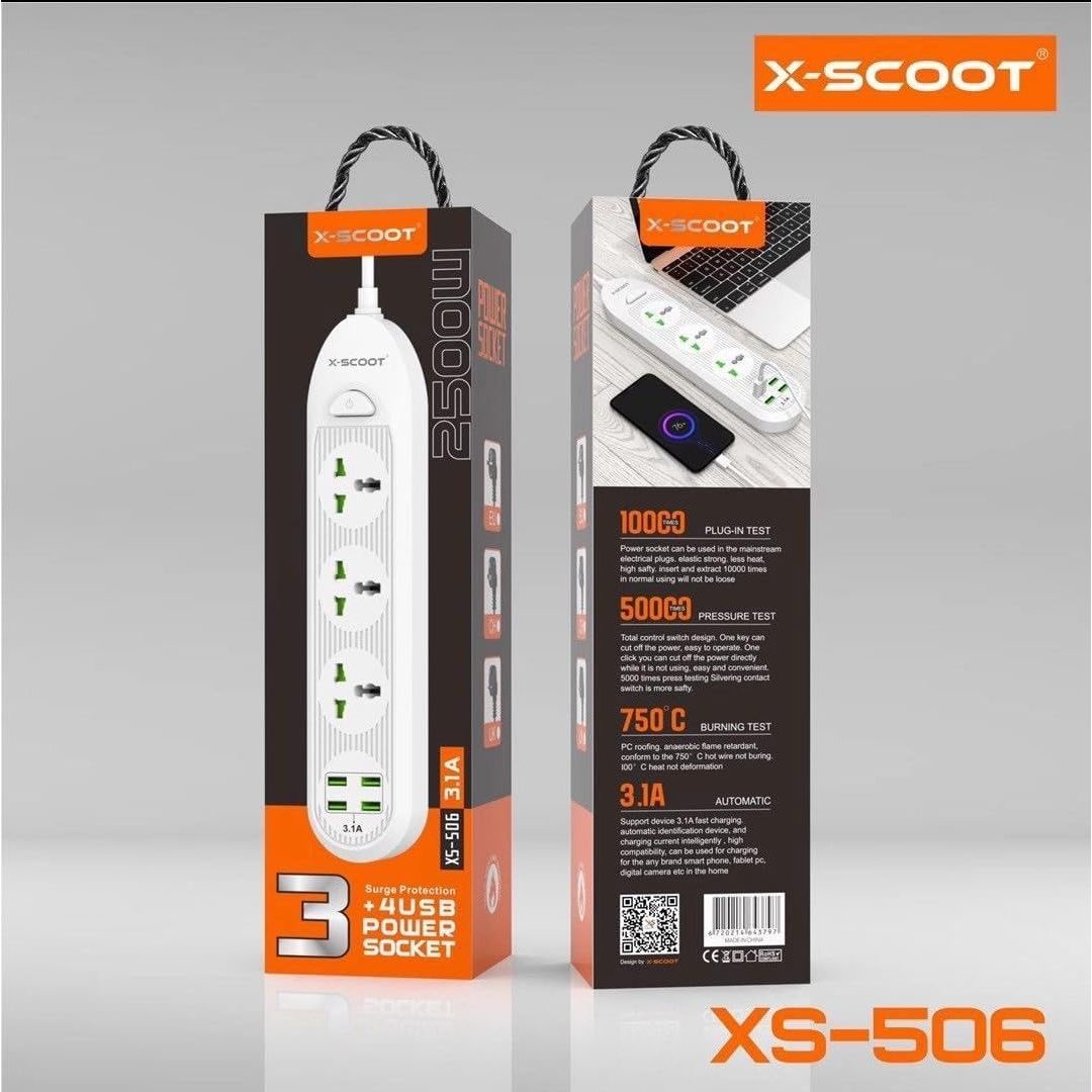 X-SCOOT XS-506 Power Socket With 3-Electric Plugs & 4-USB Ports 2Meter - Image 5