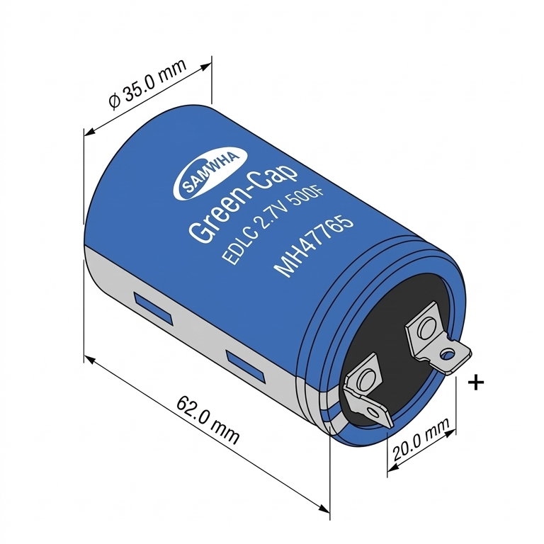 SAMWHA Super Capacitor 500F 2.7V 35x62mm Made in South Korea - Image 2