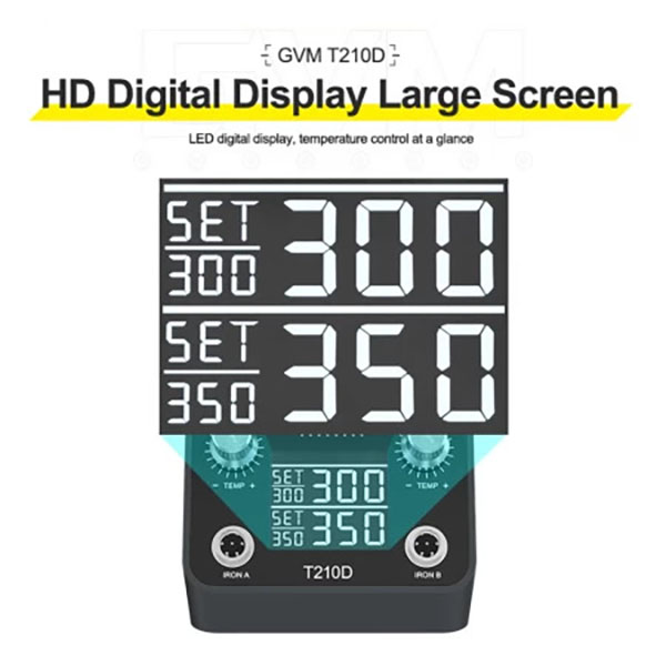 GVM T210D Dual Station Thermostatic Digital Display Soldering Station for SMD PCB BGA Repair - Image 10