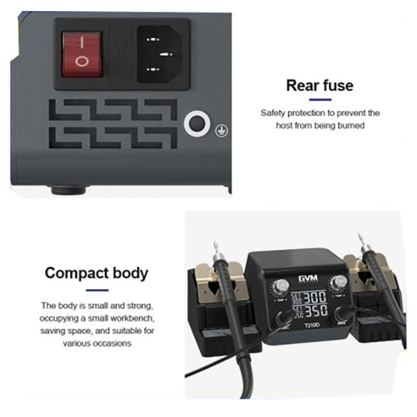 GVM T210D Dual Station Thermostatic Digital Display Soldering Station for SMD PCB BGA Repair - Image 12