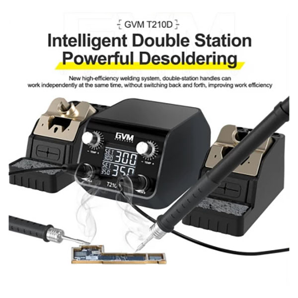 GVM T210D Dual Station Thermostatic Digital Display Soldering Station for SMD PCB BGA Repair - Image 14