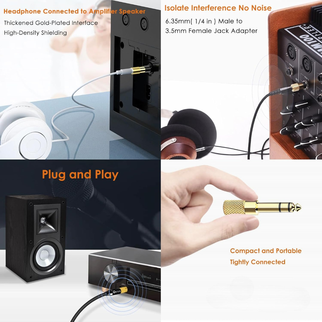 AUX Audio 3.5mm Female to 6.35mm Male Converter Gold - Image 4