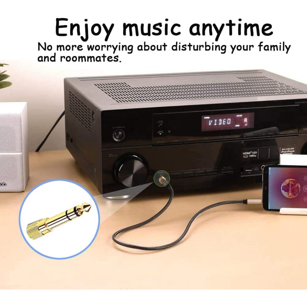 AUX Audio 3.5mm Female to 6.35mm Male Converter Gold - Image 3