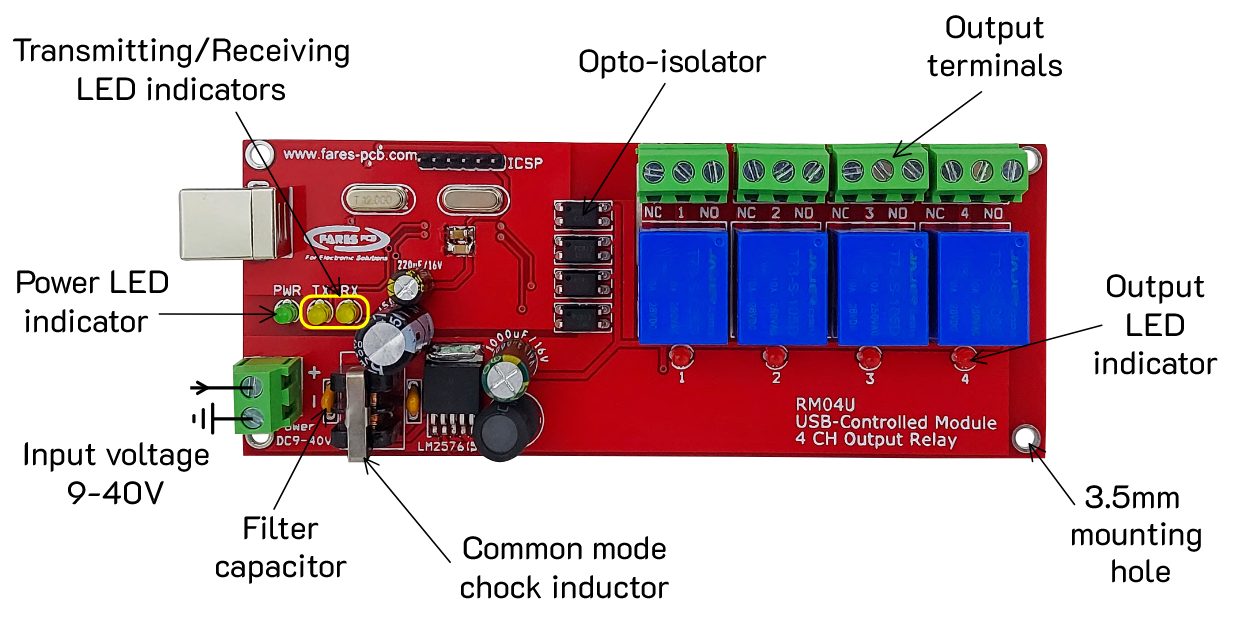 R4 Relay Module RM4U USB Controlled Relay Module 4-Channel