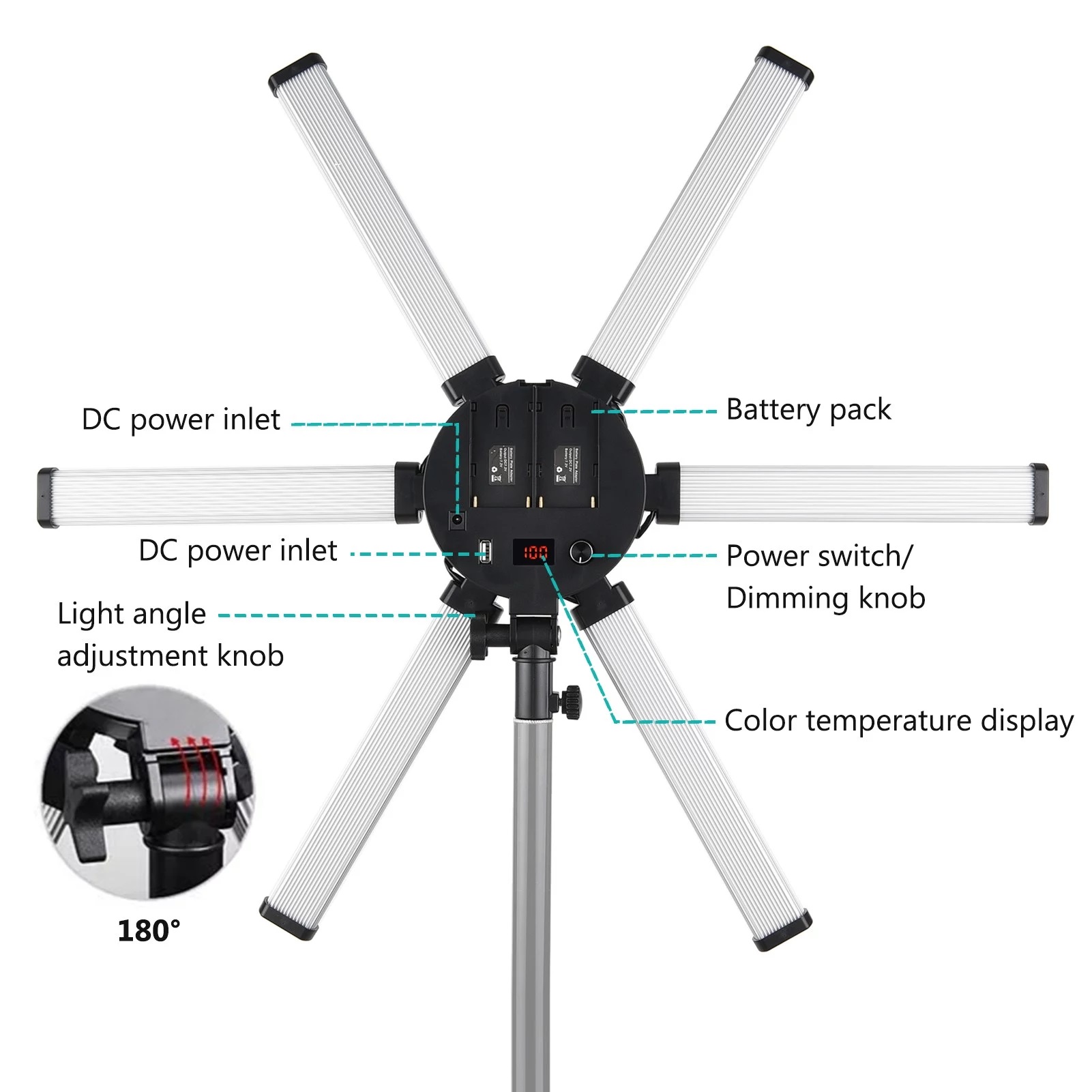 HD-60X Professional Led Star Light 6arm 60W Photo and Video - Image 2
