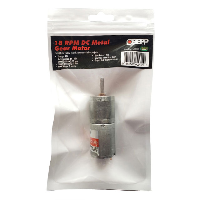 OSEPP LS-00087 18RPM DC Metal Gear Motor - Image 2