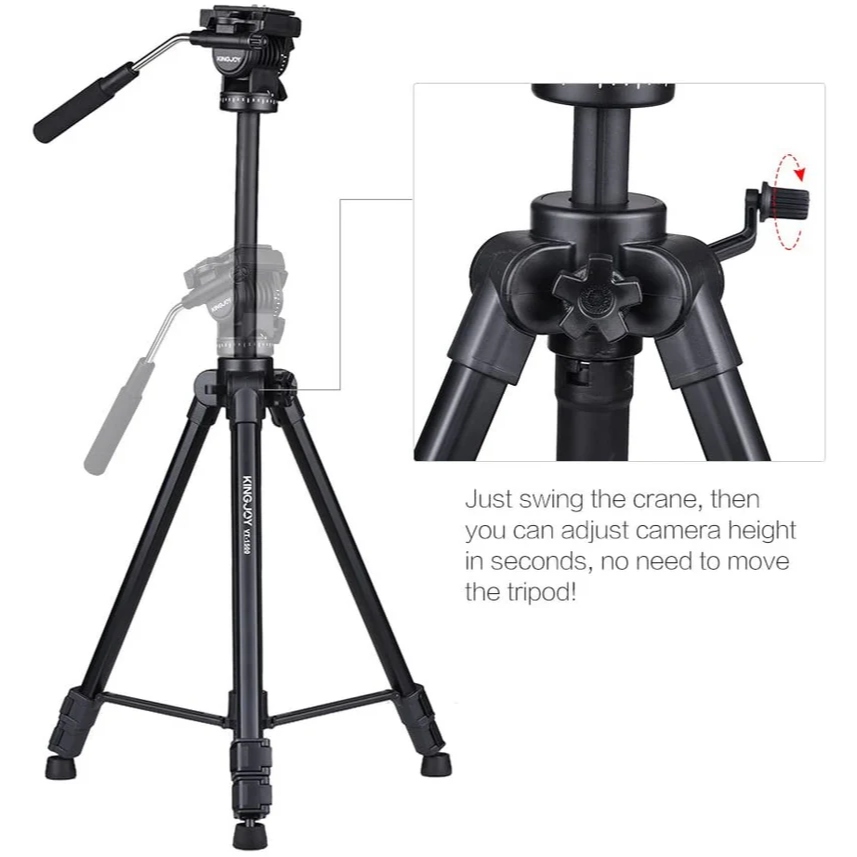 KINGJOY VT-1500 Adjustable Camera Tripod Legs Stand with Detachable Fluid Drag Pan Tilt Head - Image 3