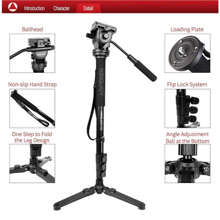 KINGJOY MP208F+VT-1510+M3 Professional Flip Monopod For DSLR Camera - Image 8
