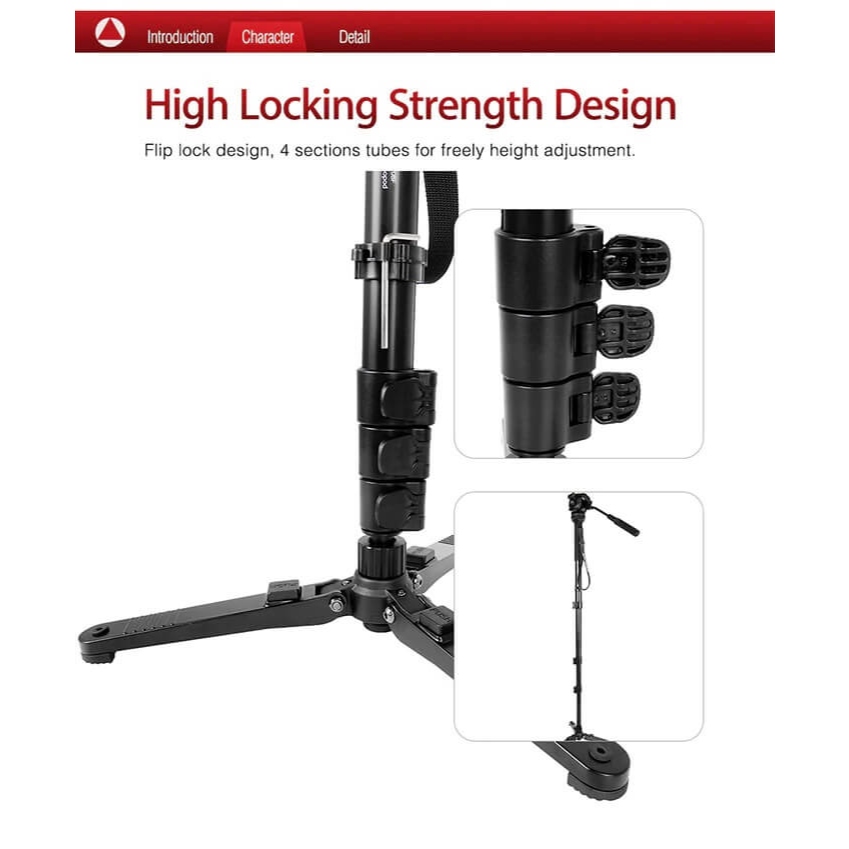 KINGJOY MP208F+VT-1510+M3 Professional Flip Monopod For DSLR Camera - Image 6