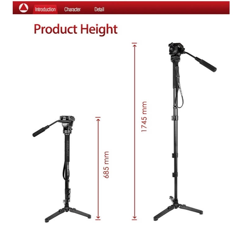 KINGJOY MP208F+VT-1510+M3 Professional Flip Monopod For DSLR Camera - Image 10