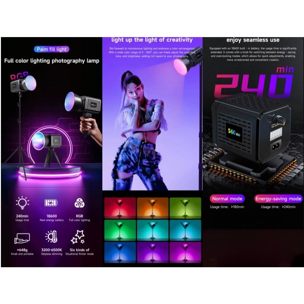 YM-S60 60W RGB Color Cob Light Rechargeable - Image 2