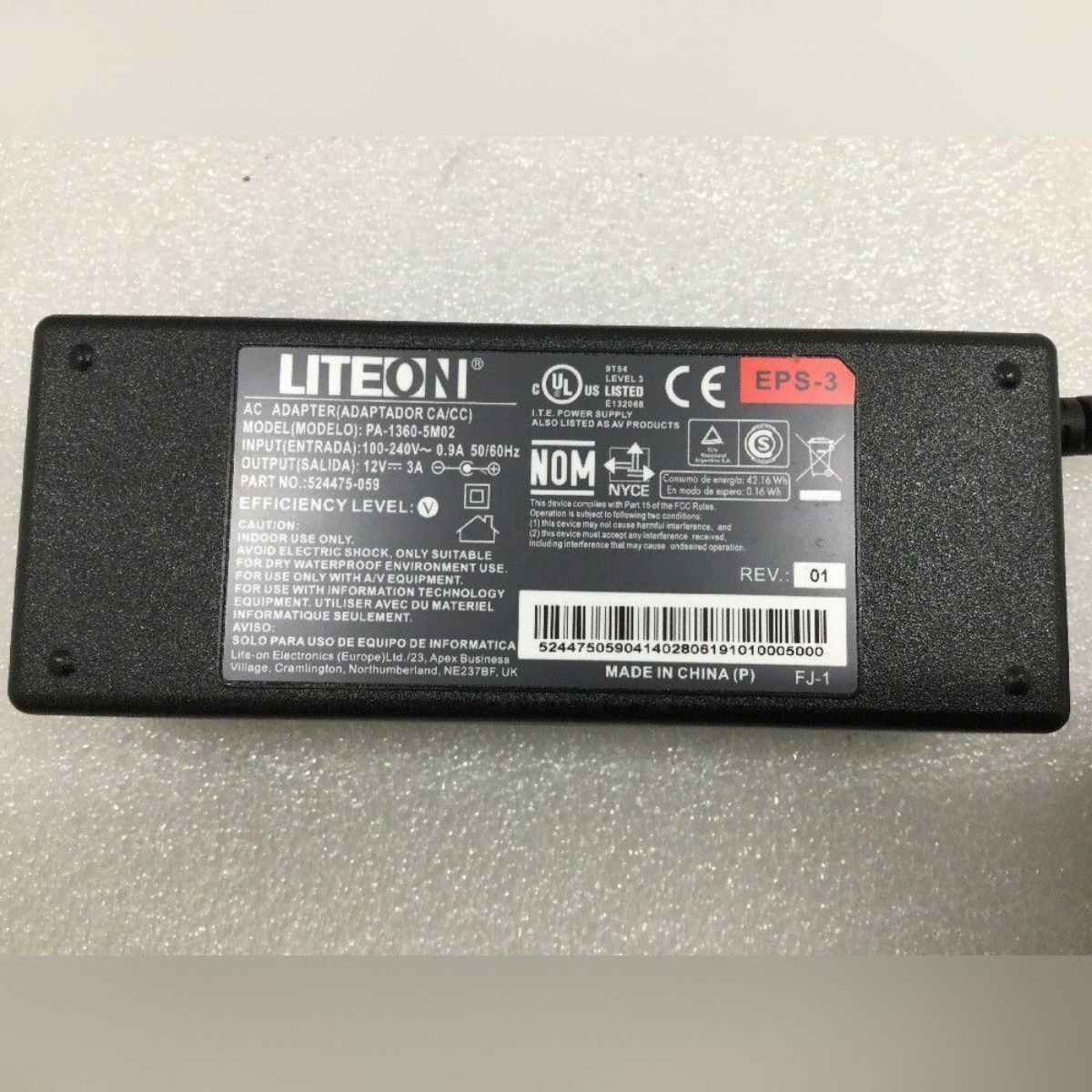 LITEON Adapter 12V 3A with Single Jack (5.5×2.5mm)