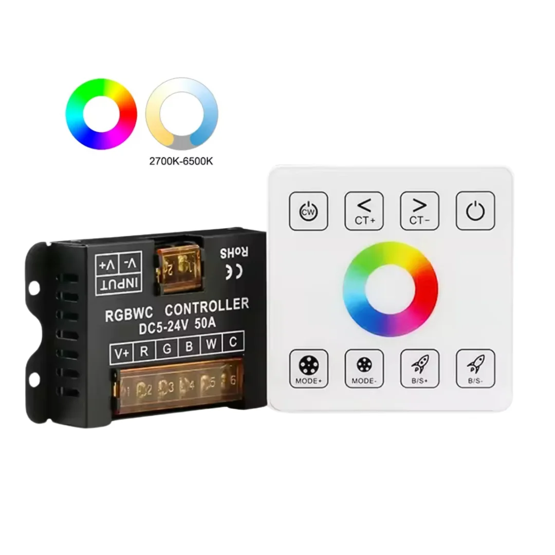 RGBWC LED Controller DC 5-24V 50A with Touch Switch Remote Control