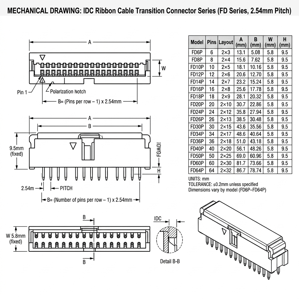 IDC Connector Ribbon Cable Transition 2.54mm - Image 2