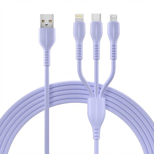 TL-021 Fast Charging Data Cable 3 IN 1 (Lightning, Type-C &amp; Micro USB) 3A 1.2m (Purple)