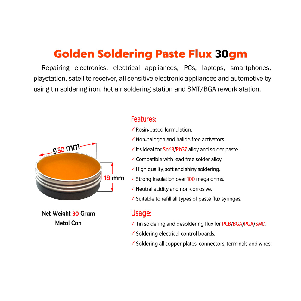 Golden Soldering Paste Flux 30g for Electronics (Metal Can) - Image 2