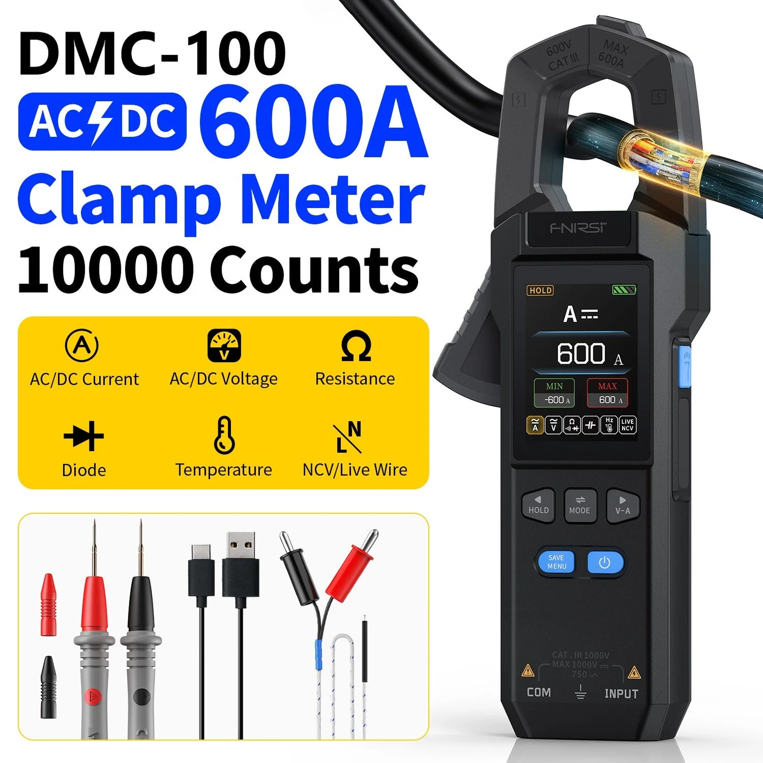 FNIRSI® DMC-100 DC AC Current Voltage Clamp Meter Digital Multimeter - Image 6