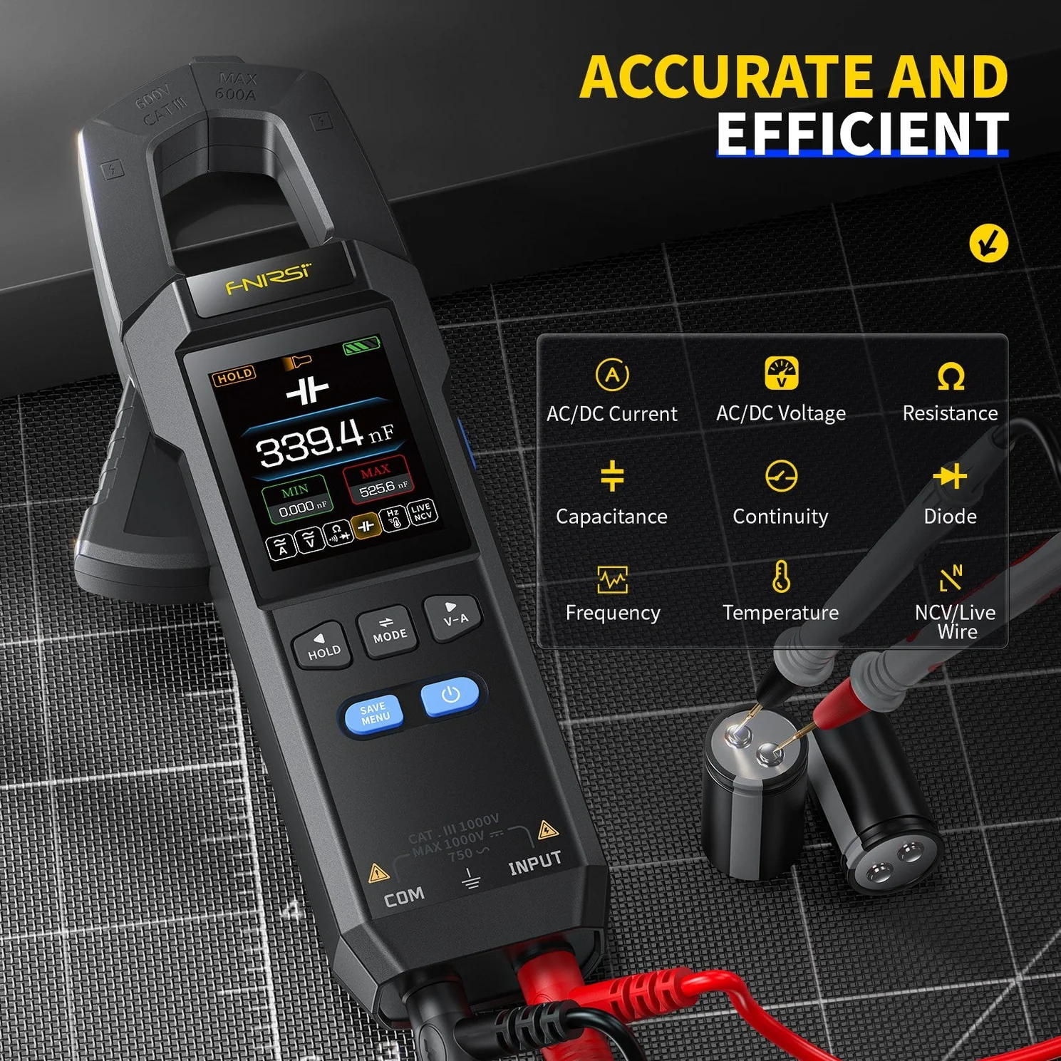 FNIRSI® DMC-100 DC AC Current Voltage Clamp Meter Digital Multimeter - Image 9