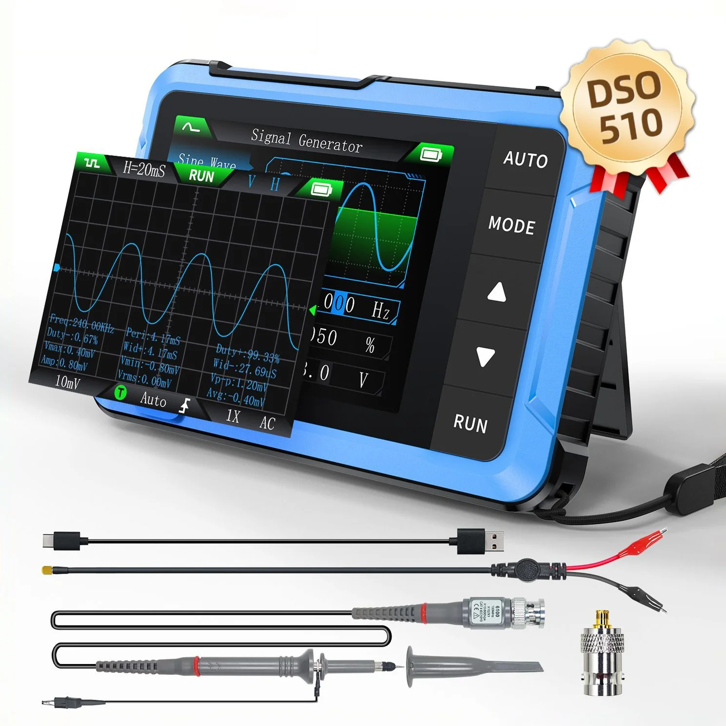 FNIRSI® DSO-510 10MHz 48MS/S Mini Handheld Digital Oscilloscope Signal Generator - Image 3