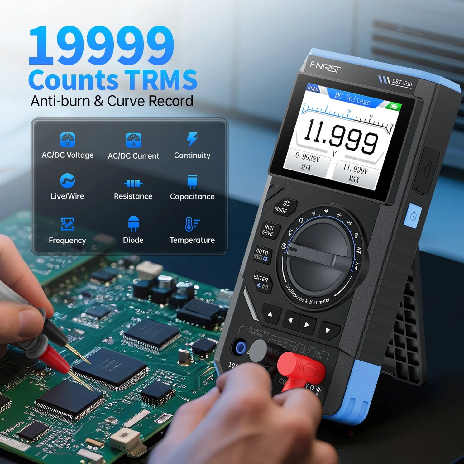 FNIRSI® DST-210 Handheld 3-IN-1 Multimeter Oscilloscope 10MHz & Signal Generator - Image 8