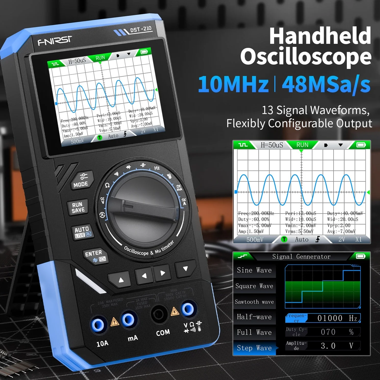 FNIRSI® DST-210 Handheld 3-IN-1 Multimeter Oscilloscope 10MHz & Signal Generator - Image 7