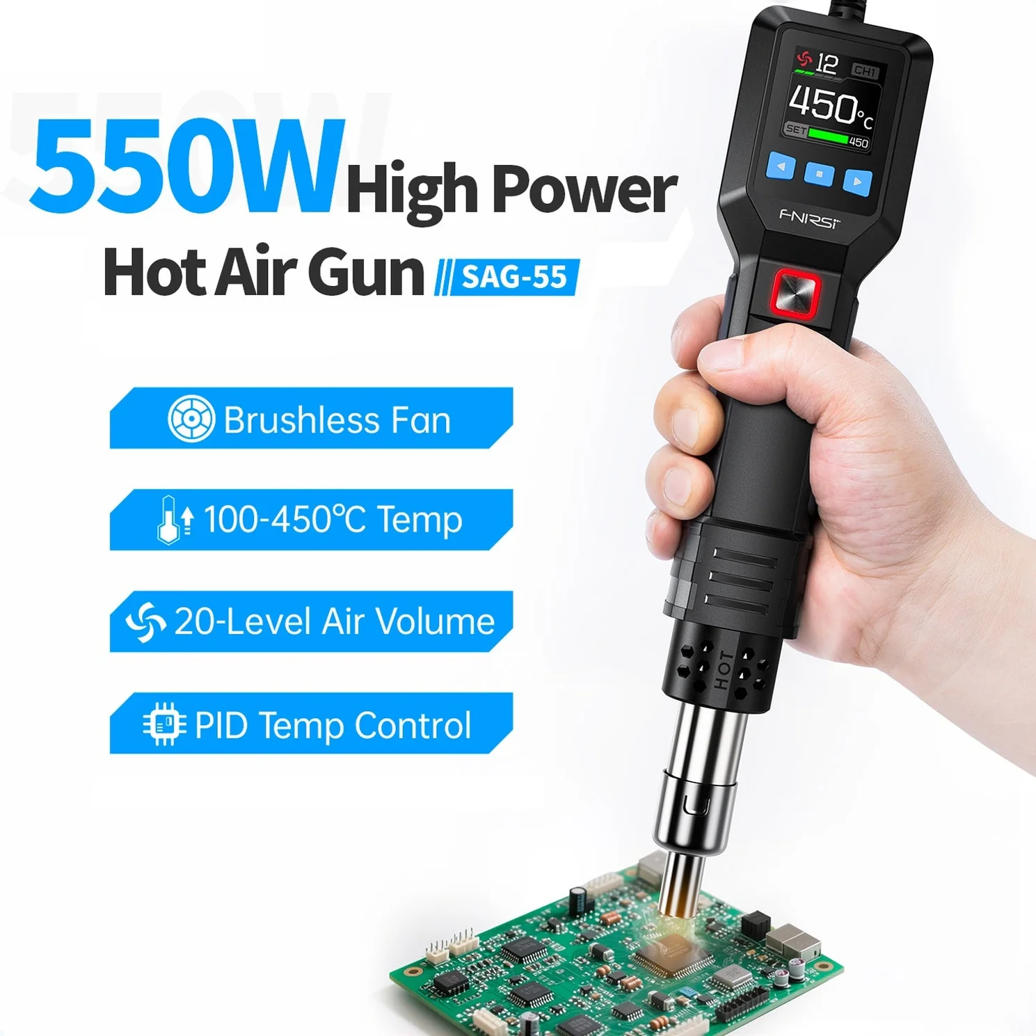 FNIRSI® SAG-55 Intelligent 550W Hot Air Gun - Image 7