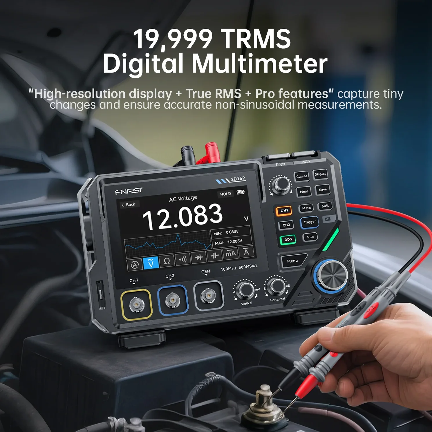 FNIRSI® 2D15P 3-In-1 Benchtop 2CH 100MHz Phosphor Oscilloscope Multimeter - Image 3