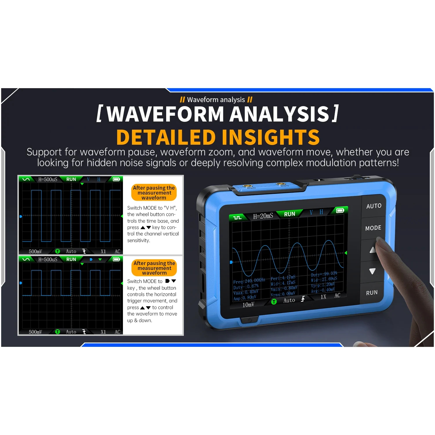 FNIRSI® DSO-510 10MHz 48MS/S Mini Handheld Digital Oscilloscope Signal Generator - Image 15