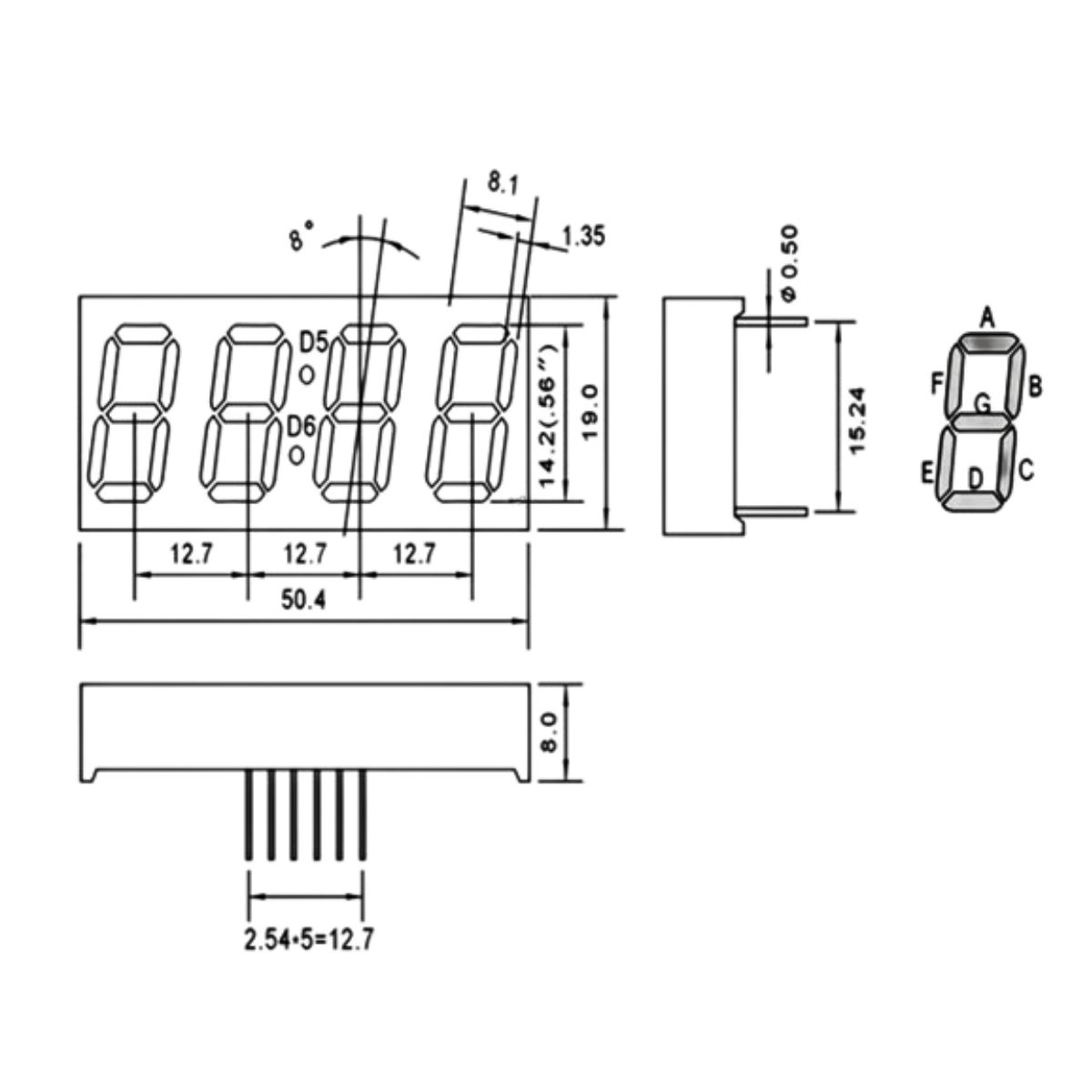 5643BW Clock Time 7 Segment 4 Digit 0.56 Inch Com.Anode - WHITE - Image 3