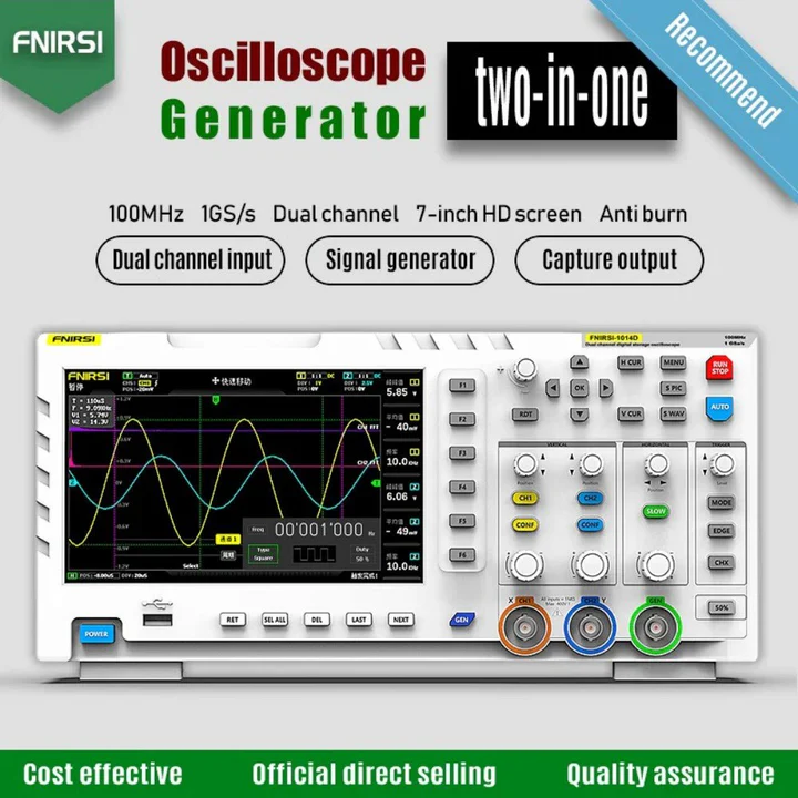 FNIRSI® 1014D 2-IN-1 Dual Channel 100MHz 1GS/S Digital Oscilloscope Signal Generator - Image 4