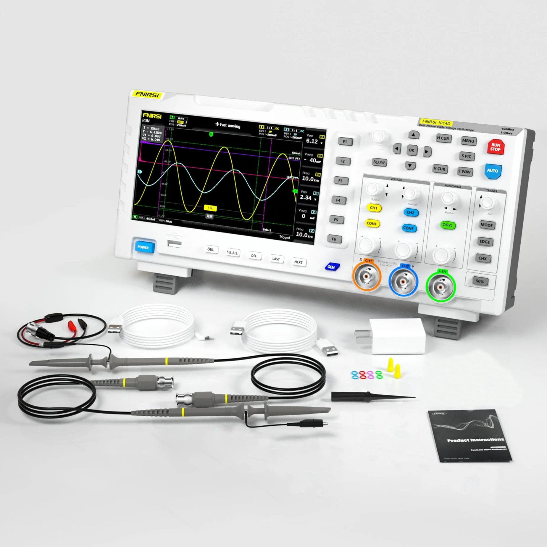 FNIRSI® 1014D 2-IN-1 Dual Channel 100MHz 1GS/S Digital Oscilloscope Signal Generator