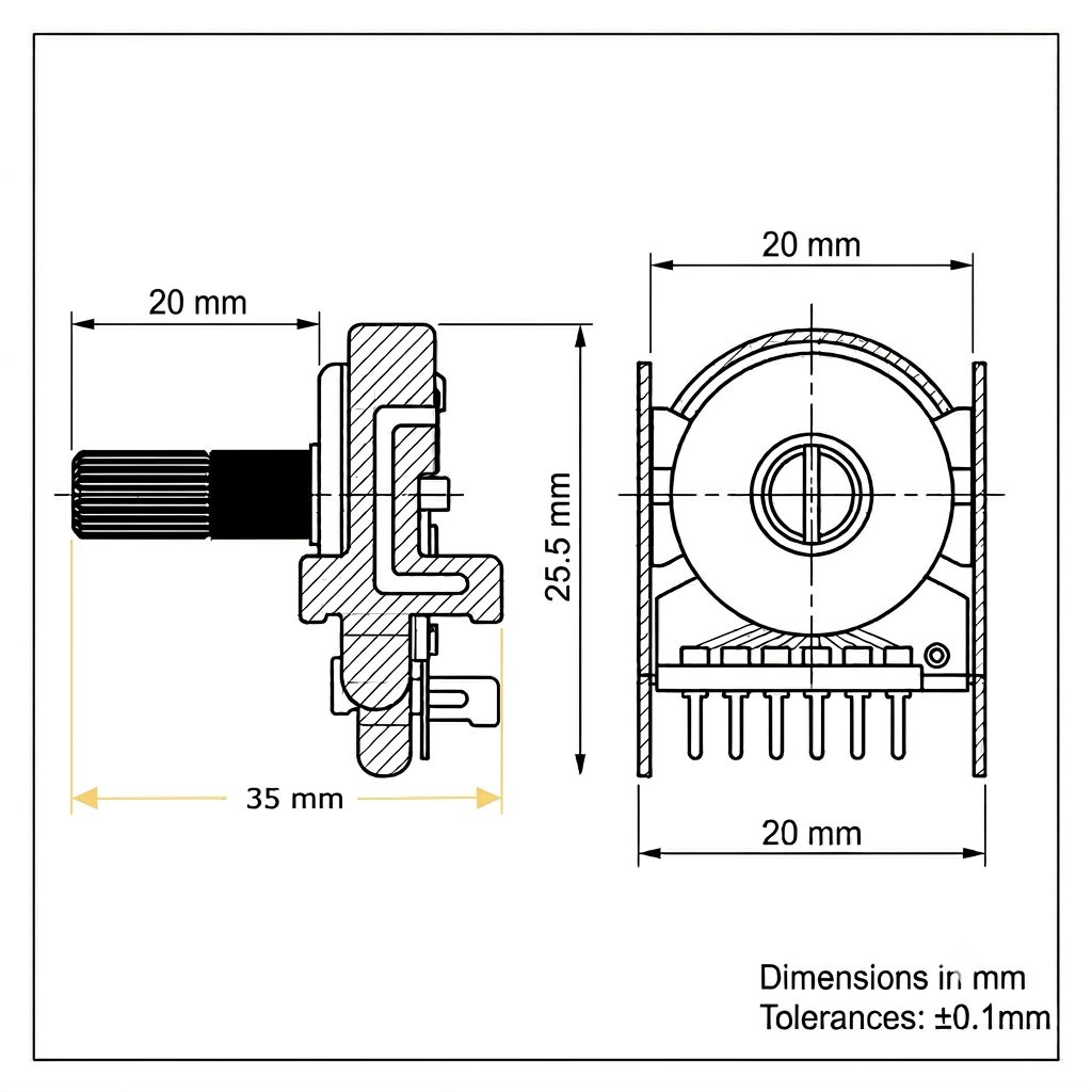 Rotary Dual Potentiometer 50K 6Pin with Plastic Shaft - Image 3