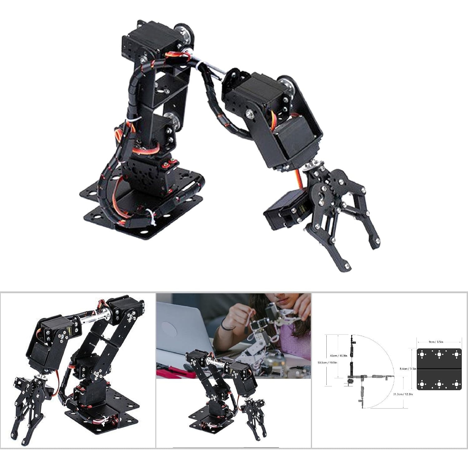 Aluminum Robotic Arm 6 DOF Kit with 6 PCS MG996 Servo - Image 3
