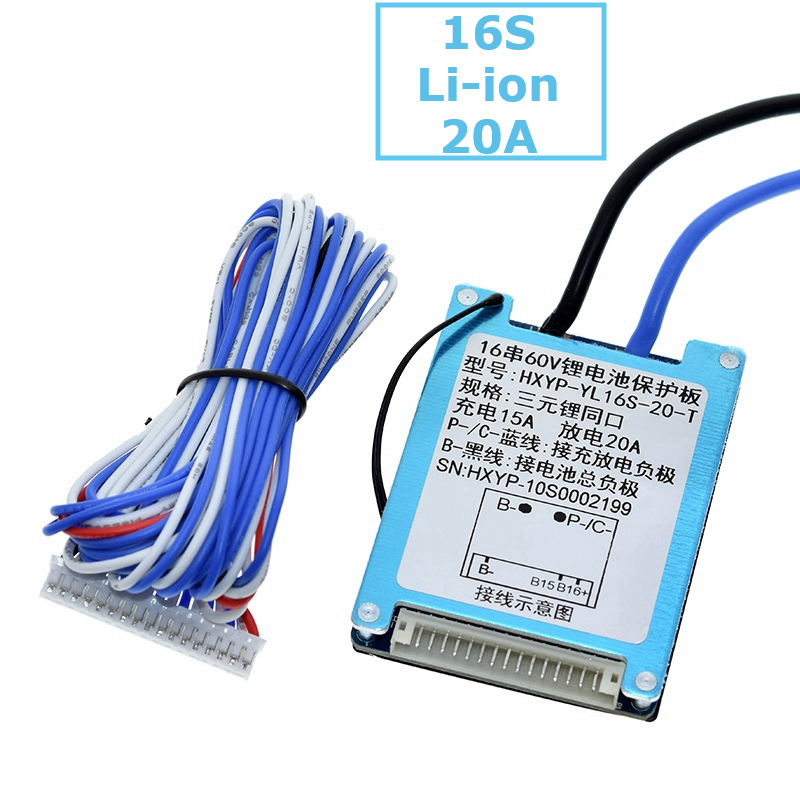 Lithium-ion Battery Charger Protection Module (BMS) 16S 20A 60V with Aluminum Heat Sink